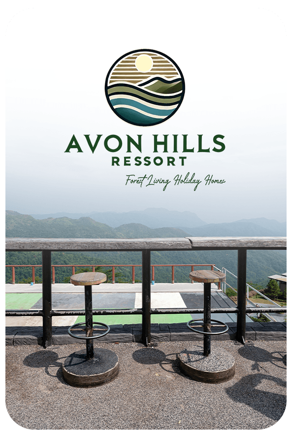 Mountain view and branding of Avon Hills Resort